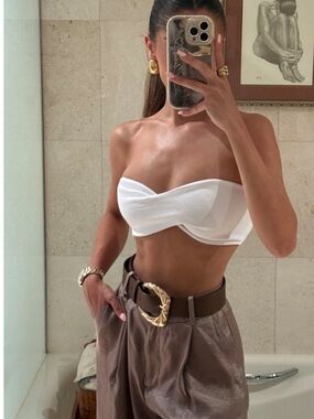 Satin High-Waist Wide-Leg Trousers - Taupe